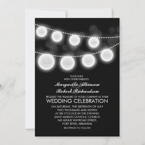 black and white lanterns wedding invitation