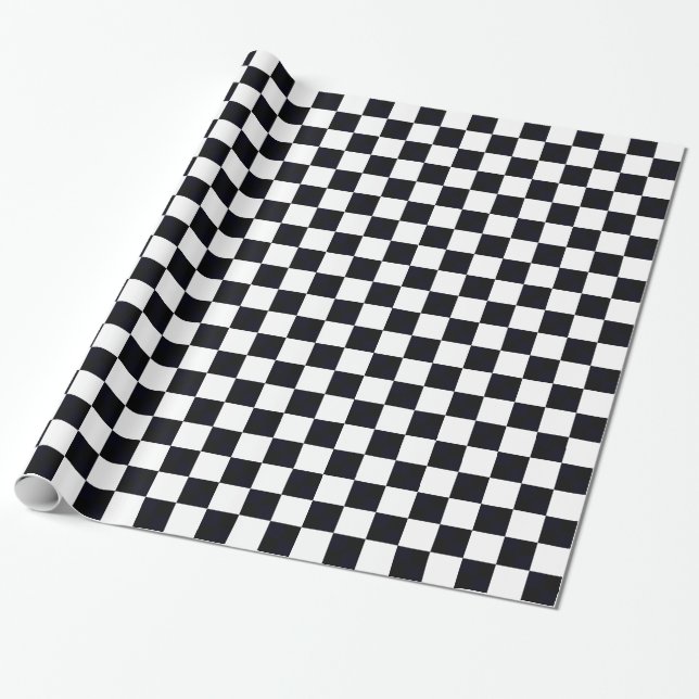 Black and White Large Checker Pattern Wrapping Paper (Unrolled)
