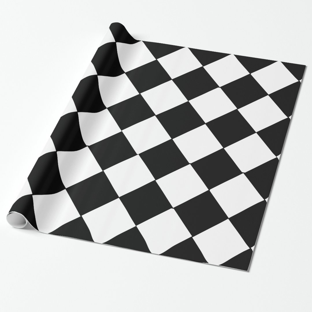 Black and White Large Checkerboard Diamond Pattern Wrapping Paper Zazzle