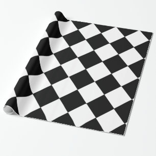 Black and White Large Checkerboard Diamond Pattern Wrapping Paper