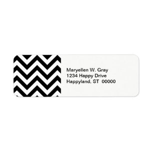 Black and White Large Chevron ZigZag Pattern Label