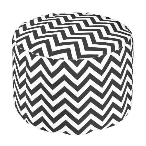 Black and White Large Chevron ZigZag Pattern Pouf