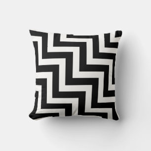 Black and White Large Diagonal Chevron Stripes Throw Pillow