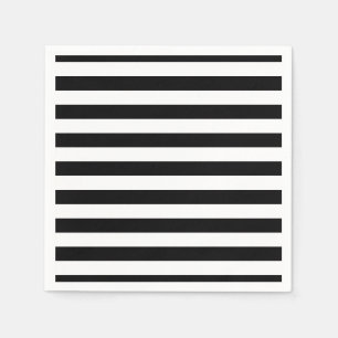 Black and White Large Horizontal Stripes Paper Napkins