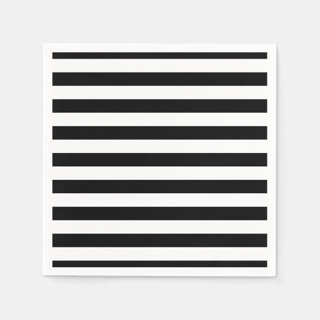 Black and White Large Horizontal Stripes Paper Napkins (Front)