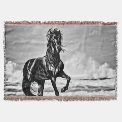 Black and White Large Horse Western Equestrian Throw Blanket