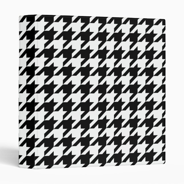 Black and White Large Houndstooth Pattern 3 Ring Binder (Front/Spine)