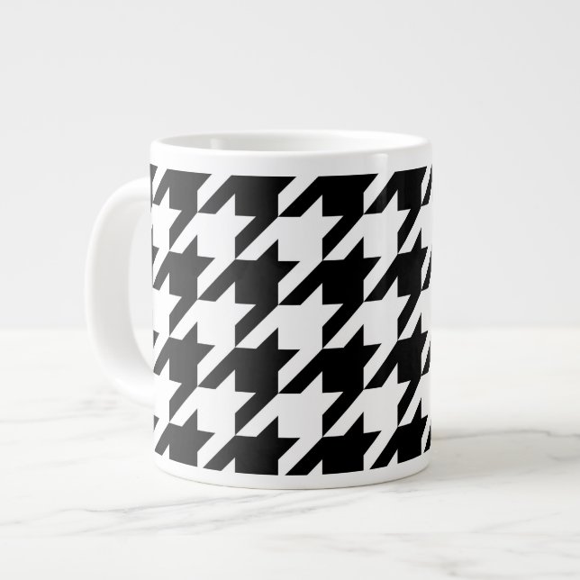 Black and White Large Houndstooth Pattern Giant Coffee Mug (Front Left)
