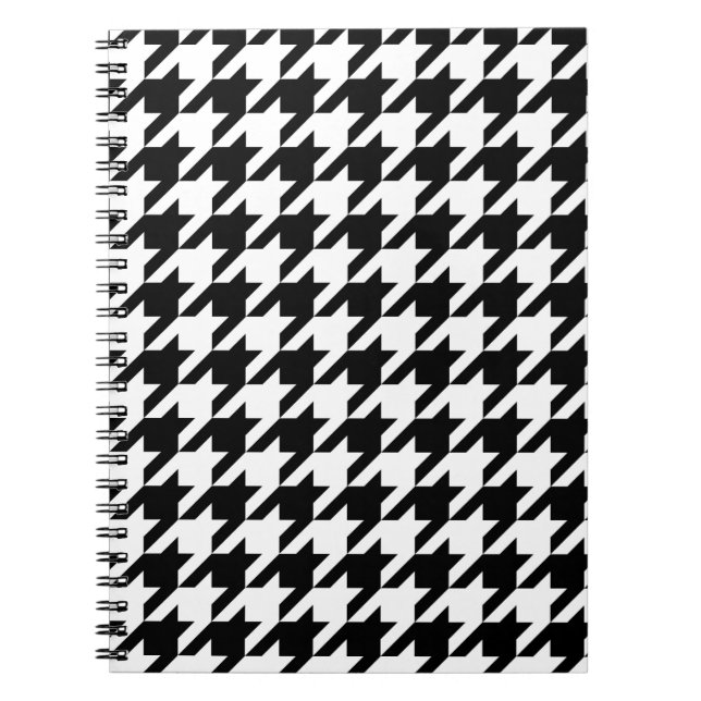Black and White Large Houndstooth Pattern Notebook (Front)