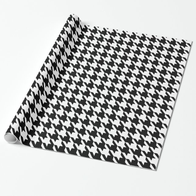 Black and White Large Houndstooth Pattern Wrapping Paper (Unrolled)