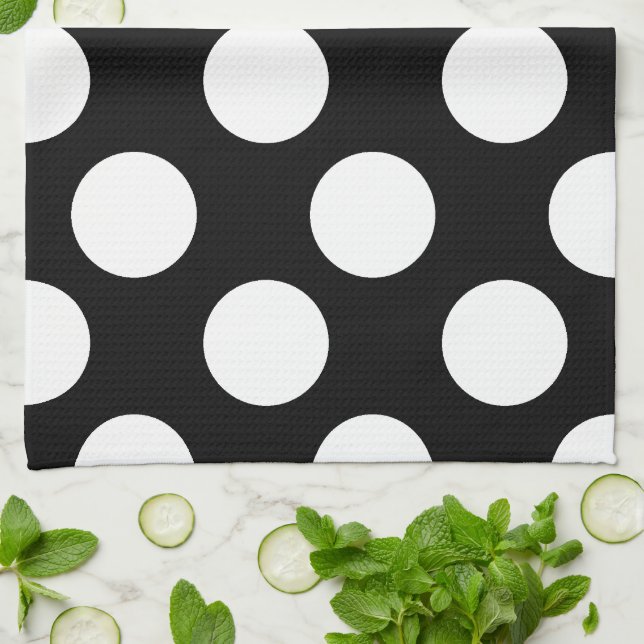 Black and White Large Polka Dot Kitchen Towel (Folded)