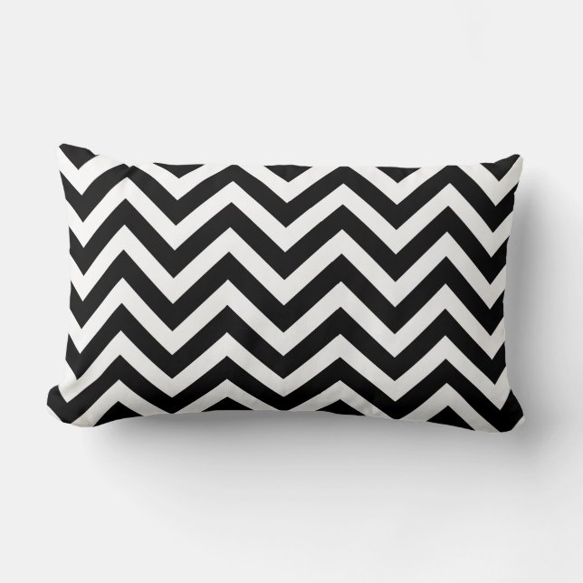 Black and White Large Size Chevron Lumbar Pillow (Front)