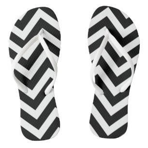 Black and White Large Size Chevron Stripes Flip Flops