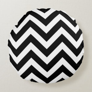 Black and White Large Size Chevron Stripes Round Pillow