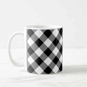 Black and White Large Size Diagonal Gingham Checks Coffee Mug