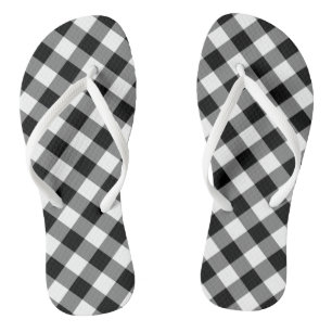 Black and White Large Size Diagonal Gingham Checks Flip Flops