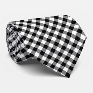 Black and White Large Size Diagonal Gingham Checks Neck Tie