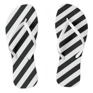 Black and White Large Size Diagonal Stripes Flip Flops