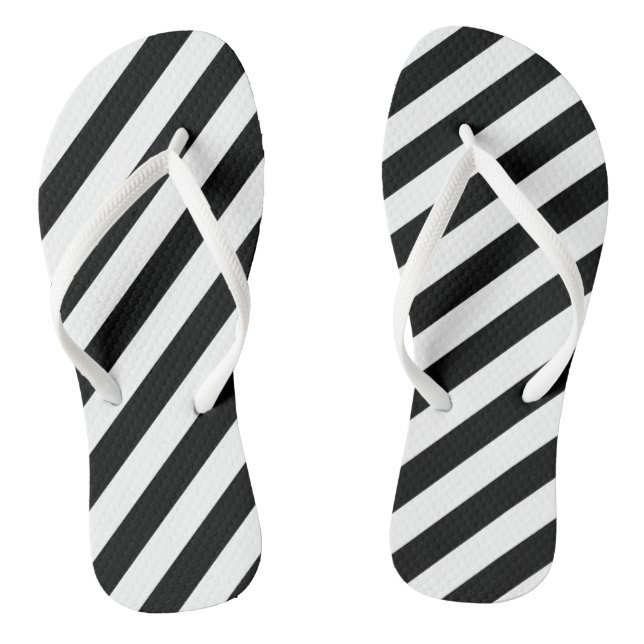 Black and White Large Size Diagonal Stripes Flip Flops (Footbed)