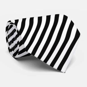 Black and White Large Size Diagonal Stripes Neck Tie
