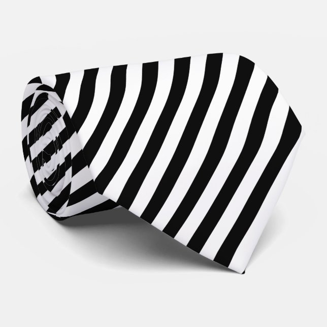 Black and White Large Size Diagonal Stripes Neck Tie (Rolled)