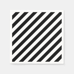 Black and White Large Size Diagonal Stripes Paper Napkins