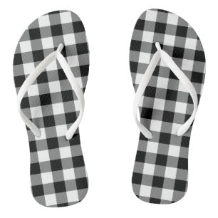 Black and White Large Size Gingham Checks Flip Flops