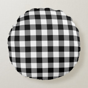 Black and White Large Size Gingham Checks Round Pillow