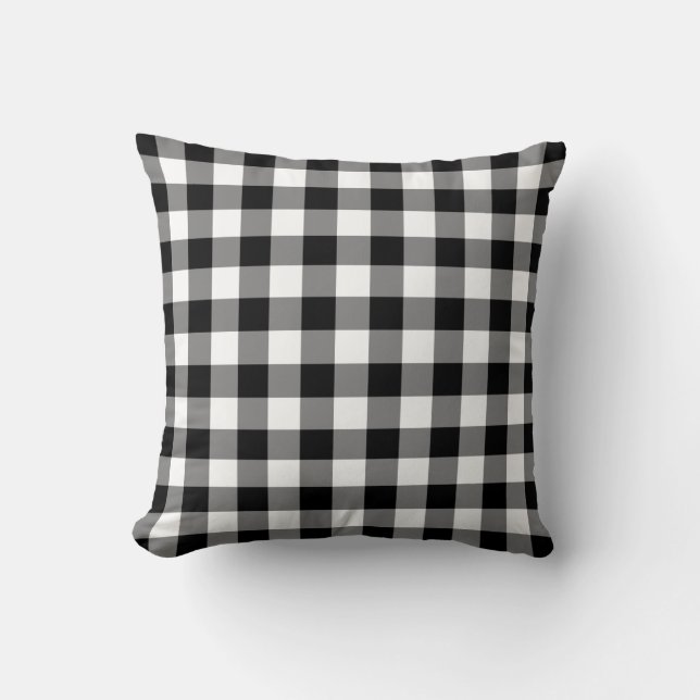 Black and White Large Size Gingham Checks Throw Pillow (Front)