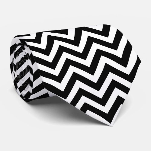 Black and White Large Size Horizontal Chevron Neck Tie