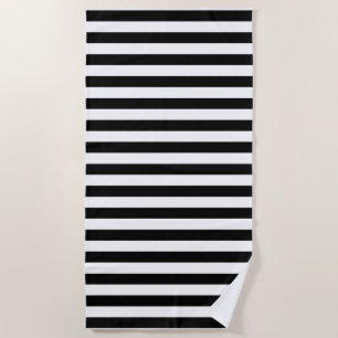 Black and White Large Size Horizontal Stripes Beach Towel