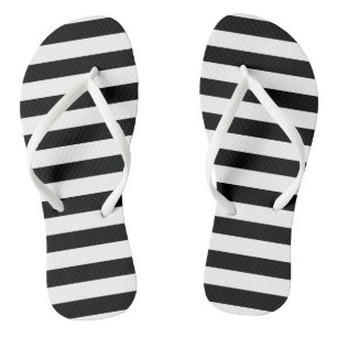 Black and White Large Size Horizontal Stripes Flip Flops