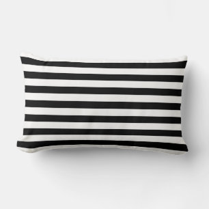 Black and White Large Size Horizontal Stripes Lumbar Pillow