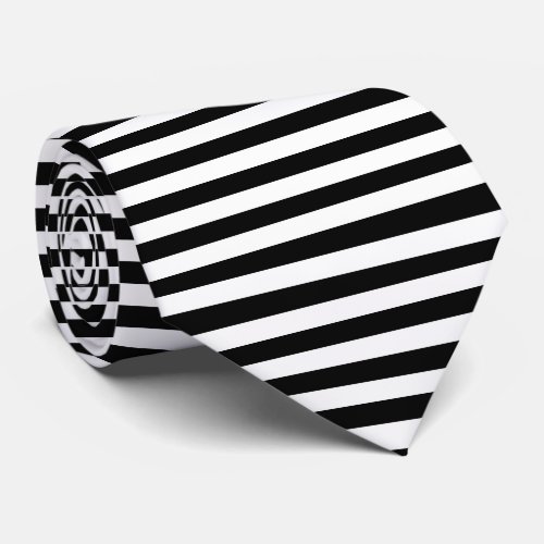 Black and White Large Size Horizontal Stripes Neck Tie