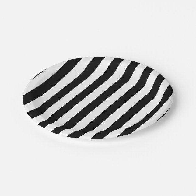 Black and White Large Size Stripes Paper Plates (Angled)