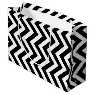 Black and White Large Size Vertical Chevron Gift Bag