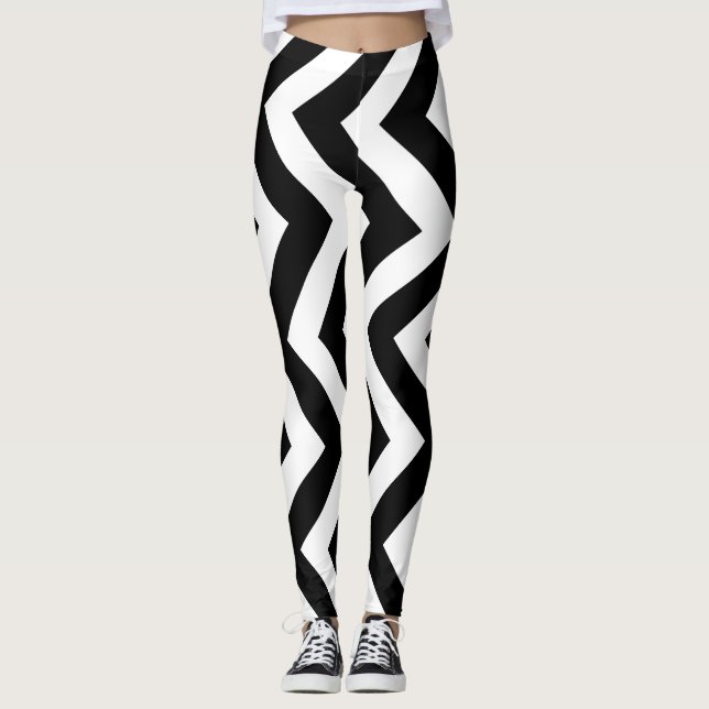 Black and White Large Size Vertical Chevron Leggings (Front)