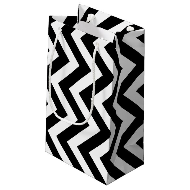Black and White Large Size Vertical Chevron Small Gift Bag (Back Angled)