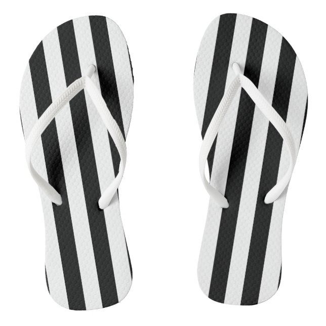 Black and White Large Size Vertical Stripes Flip Flops (Footbed)