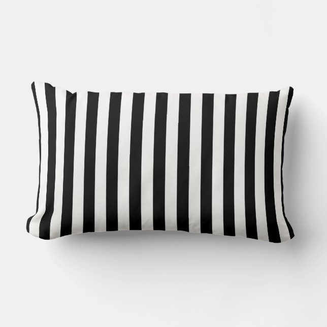 Black and White Large Size Vertical Stripes Lumbar Pillow (Front)