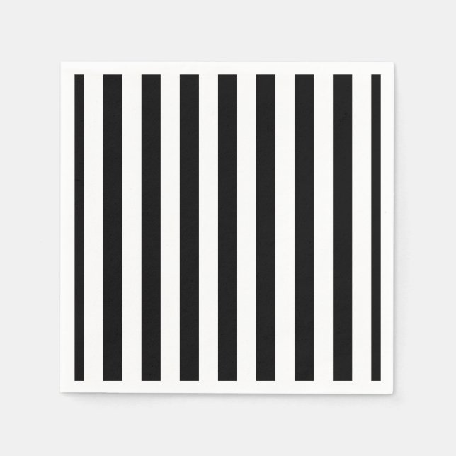 Black and White Large Size Vertical Stripes Paper Napkins (Front)