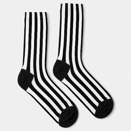 Black and White Large Size Vertical Stripes Socks