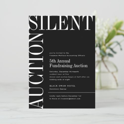 Black and White Large Text Silent Auction Invitati Invitation