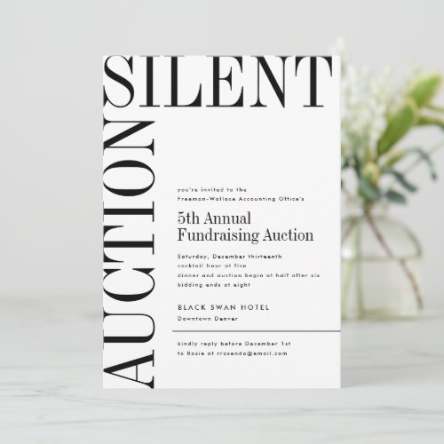 Black and White Large Text Silent Auction Invitation