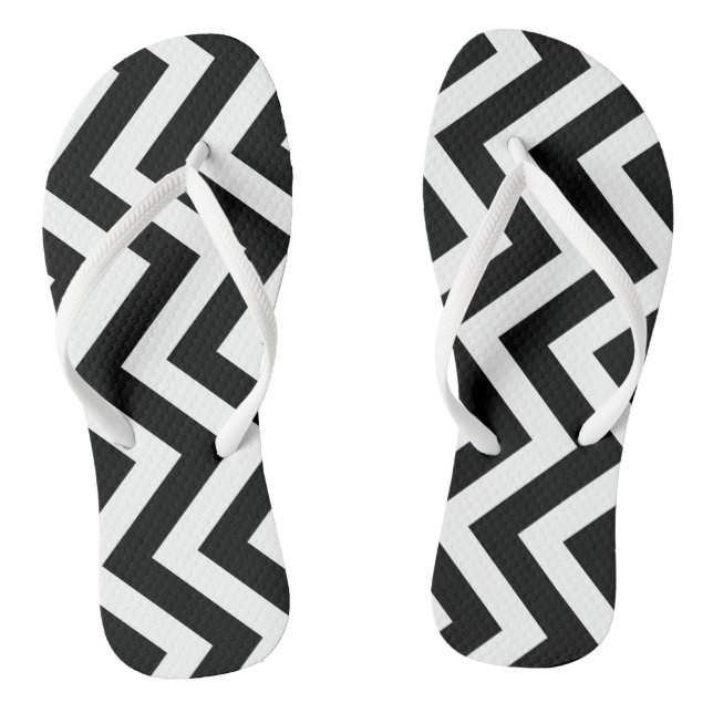 Black and White Large Vertical Chevron Stripes Flip Flops (Footbed)