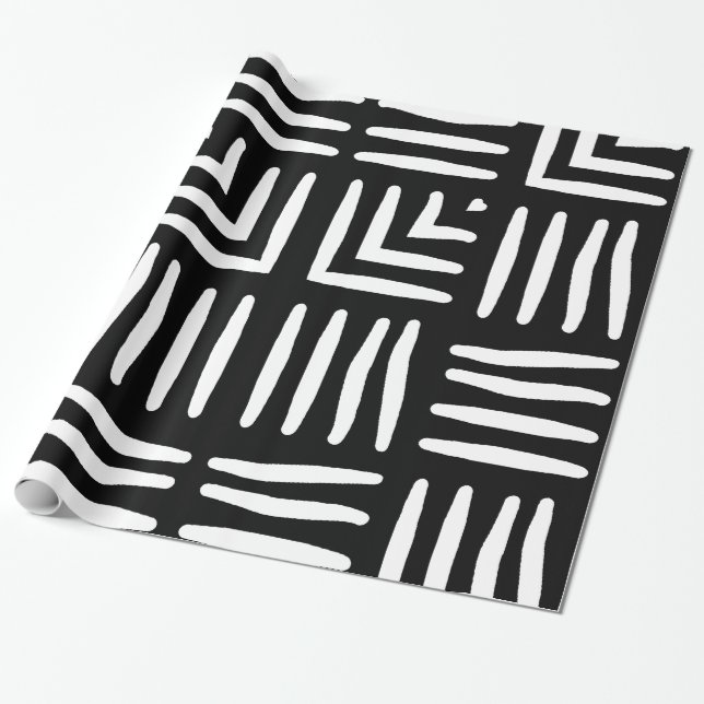 Black and White Large Weave Pattern Wrapping Paper (Unrolled)