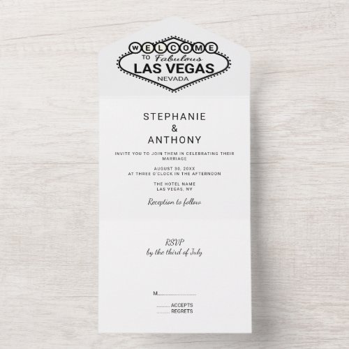 Black and White Las Vegas Destination Wedding All In One Invitation