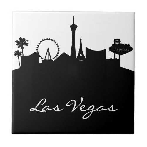 Black and White Las Vegas Skyline Tile