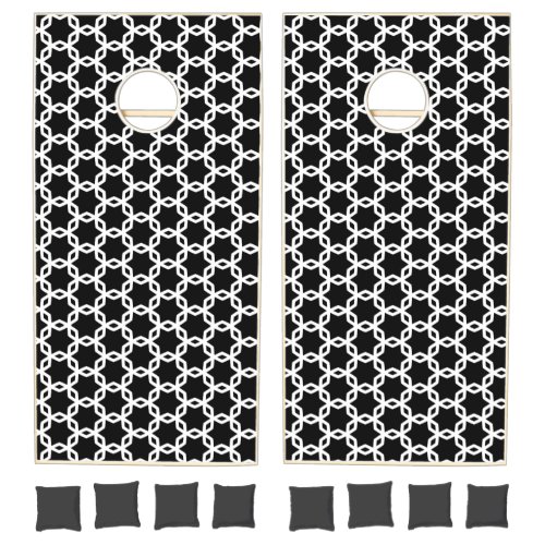 Black and White Lattice Pattern  Cornhole Set