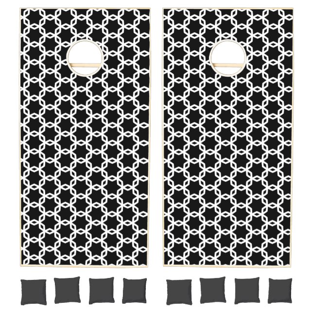 Black and White Lattice Pattern  Cornhole Set (Set)